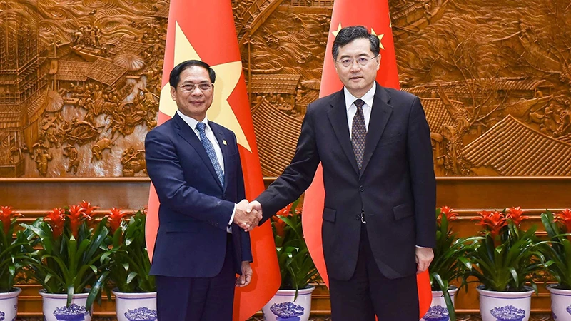 Bộ trưởng Ngoại giao Bùi Thanh Sơn và Ủy viên Quốc vụ, Bộ trưởng Ngoại giao Trung Quốc Tần Cương. (Ảnh: Bộ Ngoại giao)
