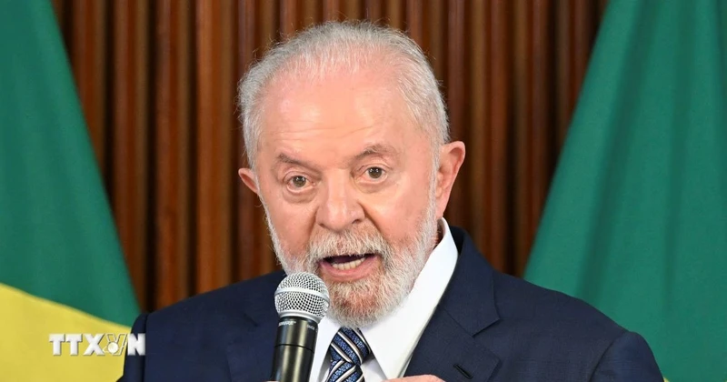 Tổng thống Brazil Lula da Silva phát biểu tại một cuộc họp ở Brasilia. (Ảnh: AFP/TTXVN)