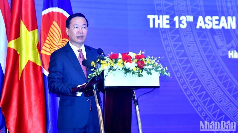 Chủ tịch nước Võ Văn Thưởng phát biểu ý kiến tại hội nghị. (Ảnh: ĐĂNG KHOA)