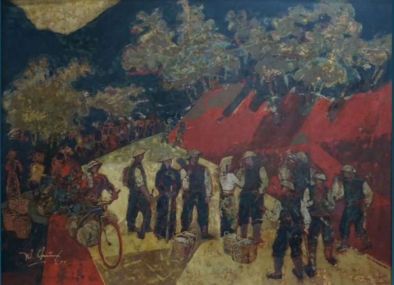 Tác phẩm "Đường lên Điện Biên" của họa sĩ Trần Khánh Chương.