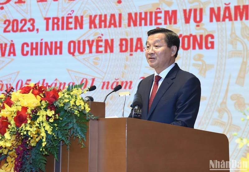 Phó Thủ tướng Lê Minh Khái phát biểu tại hội nghị. (Ảnh: Trần Hải)