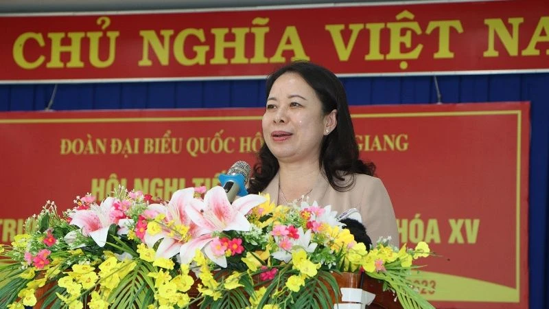 Phó Chủ tịch nước Võ Thị Ánh Xuân phát biểu tại buổi tiếp xúc cử tri.