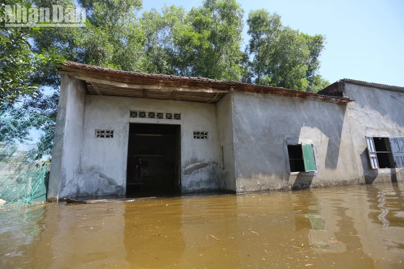 Một số hộ dân bị ngập lụt giữa mùa nắng nóng.