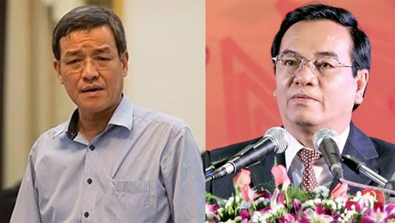 Cựu Bí thư Tỉnh ủy Đồng Nai Trần Đình Thành (phải) và cựu Chủ tịch UBND tỉnh Đồng Nai Đinh Quốc Thái trước thời điểm bị bắt tạm giam.