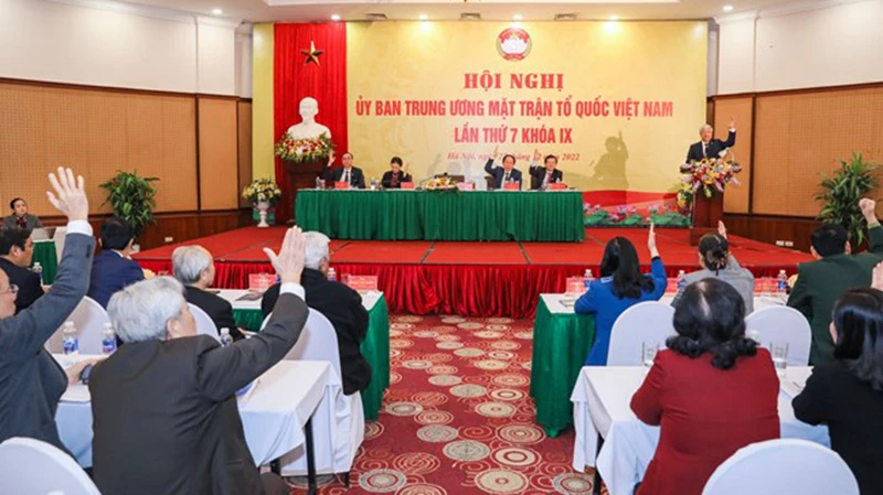 Hội nghị hiệp thương cử bổ sung Ủy viên Đoàn Chủ tịch Ủy ban Trung ương Mặt trận Tổ quốc Việt Nam. (Ảnh: Quang Vinh)