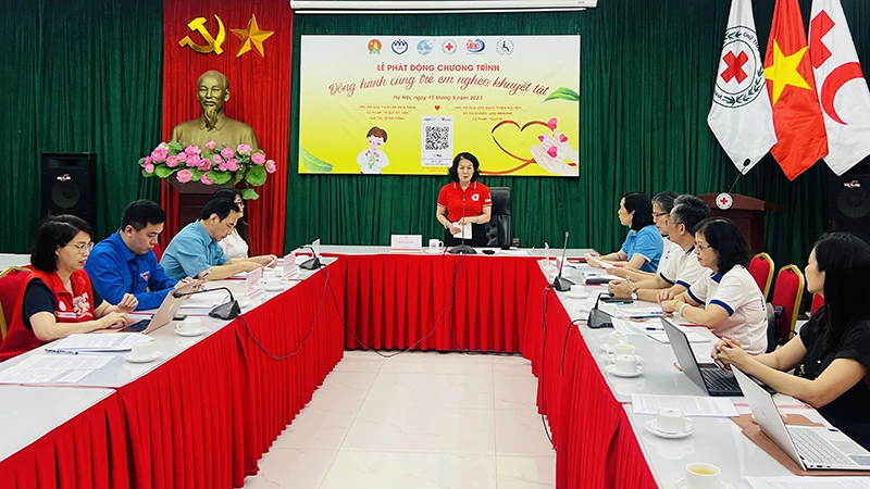 Chủ tịch Hội Chữ thập đỏ Việt Nam Bùi Thị Hòa phát biểu tại chương trình.