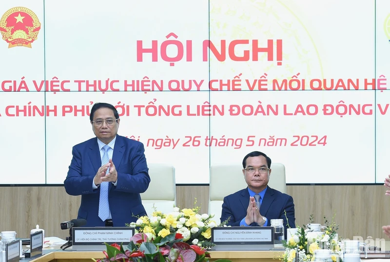 Thủ tướng Phạm Minh Chính dự Hội nghị đánh giá việc thực hiện quy chế về mối quan hệ công tác giữa Chính phủ với Tổng Liên đoàn Lao động Việt Nam.