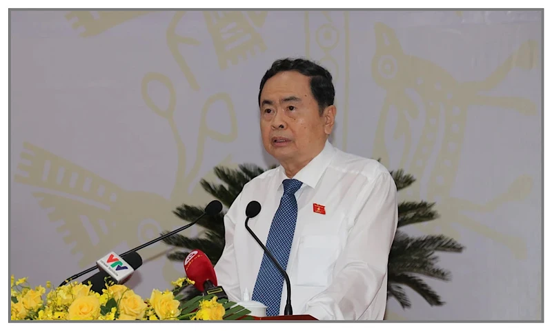 Chủ tịch Quốc hội Trần Thanh Mẫn phát biểu chỉ đạo tại Kỳ họp thứ 15, Hội đồng nhân dân tỉnh Bình Phước khóa X. (Ảnh: Nhật Bình/TTXVN)