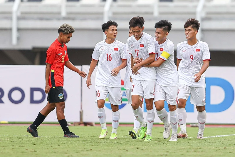 U20 Việt Nam giành chiến thắng đậm đà trước U20 Timor-Leste. (Ảnh: VFF)