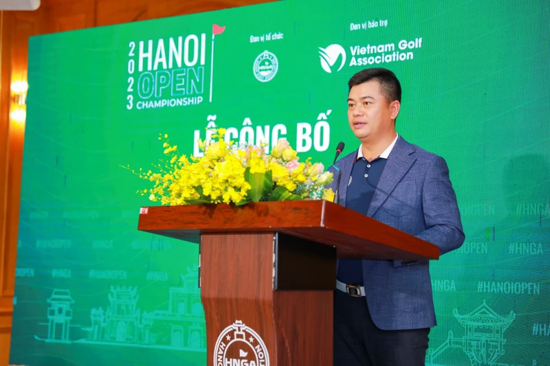 Ông Đặng Tất Thành, Tổng thư ký HNGA, Giám đốc giải đấu phát biểu tại lễ công bố Giải golf Hà Nội mở rộng 2023. 