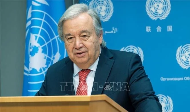 Tổng thư ký Liên hợp quốc António Guterres công bố Thông điệp Năm mới 2024. (Ảnh: TTXVN)