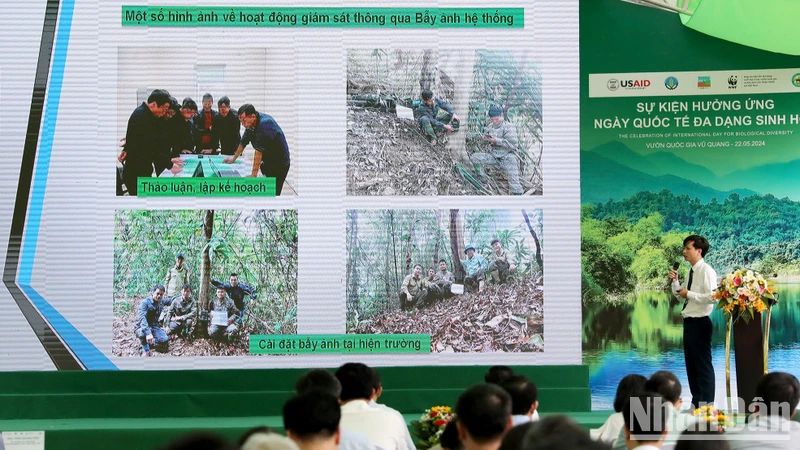Đại diện Vườn Quốc gia Vũ Quang báo cáo công tác bảo vệ đa dạng sinh học.