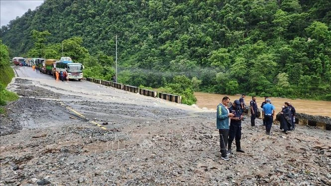 Hiện trường vụ lở đất tại huyện Chitwan, Nepal, ngày 12/7/2024. (Ảnh: THX/TTXVN)