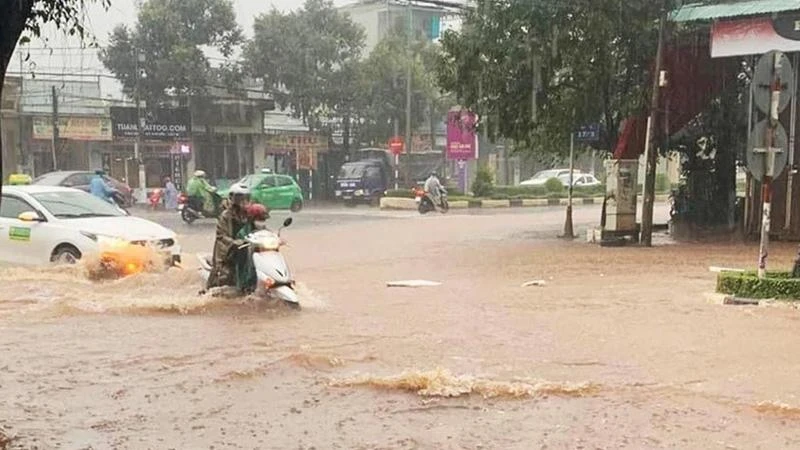 Do mưa lớn, nhiều địa phương trên địa bàn tỉnh Gia Lai bị ngập lụt, khiến việc đi lại của các phương tiện và người dân khó khăn.