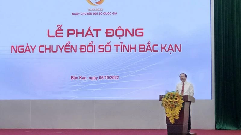 Chủ tịch Ủy ban nhân tỉnh Bắc Kạn Nguyễn Đăng Bình phát biểu tại buổi lễ.