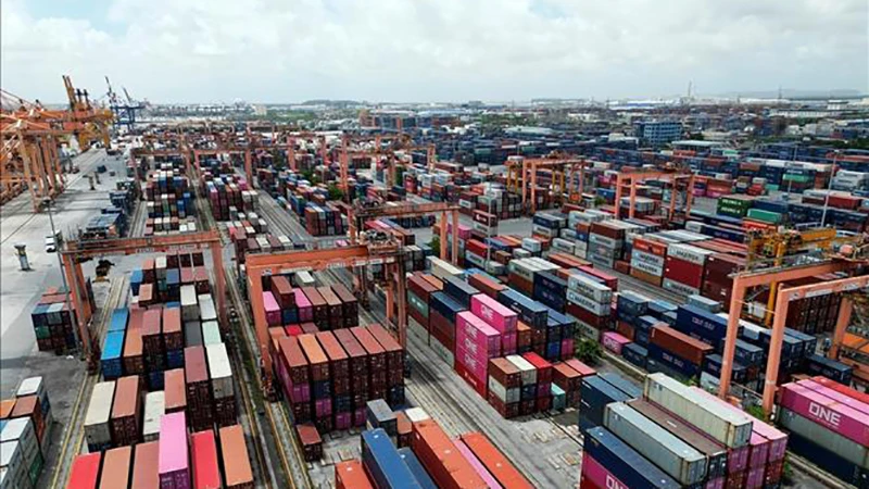Kho bãi chứa container tại cảng Tân Vũ (Hải Phòng). (Ảnh: TTXVN)