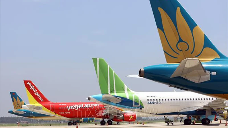 Máy bay của các hãng hàng không tại sân bay Nội Bài. (Ảnh: TTXVN)