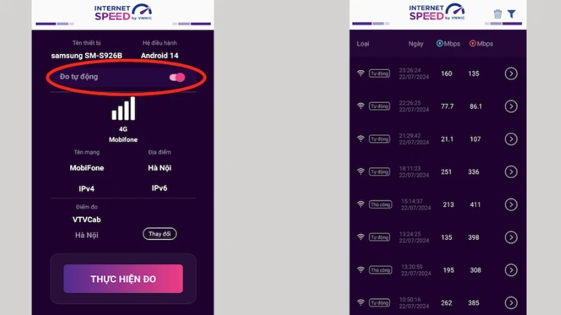 Theo dõi kết quả đo trên ứng dụng i-Speed.