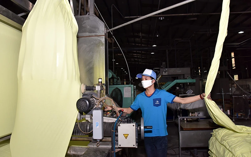 Sản xuất hàng dệt may xuất khẩu tại Công ty Dệt kim Ðông Xuân. (Ảnh ÐĂNG DUY) 