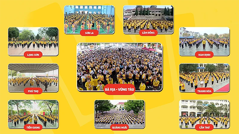 Hàng triệu đội viên, thiếu niên đồng diễn bài "Tiến bước dưới cờ Đoàn".