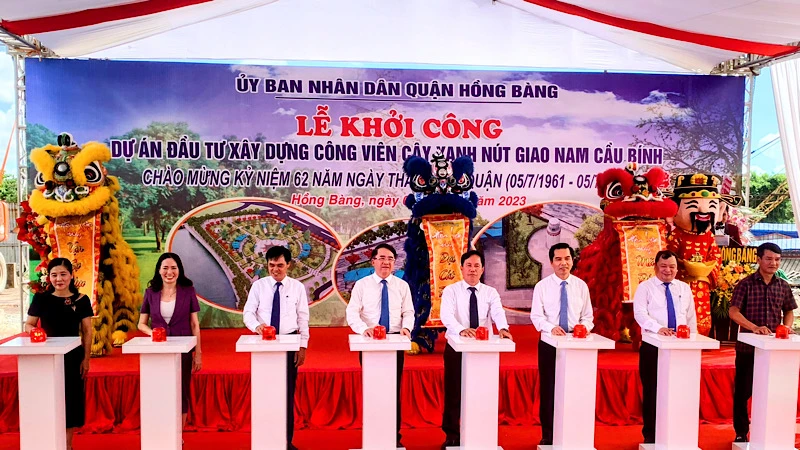 Nhấn nút khởi công dự án công viên cây xanh nút giao Nam cầu Bính (Hải Phòng).