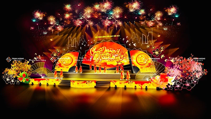 Phối cảnh chương trình nghệ thuật chào đón Xuân mới tại Quảng trường Nhà hát thành phố Hải Phòng.