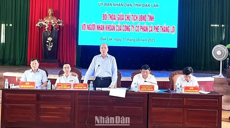 Chủ tịch Ủy ban nhân dân tỉnh Đắk Lắk Phạm Ngọc Nghị phát biểu tại buổi đối thoại.