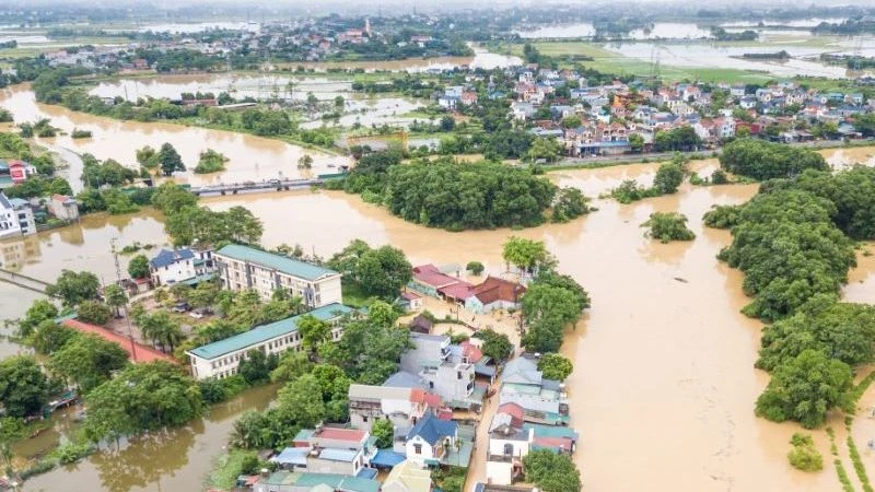 Ngập úng tại Thị trấn Xuân Mai, huyện Chương Mỹ, Hà Nội. 