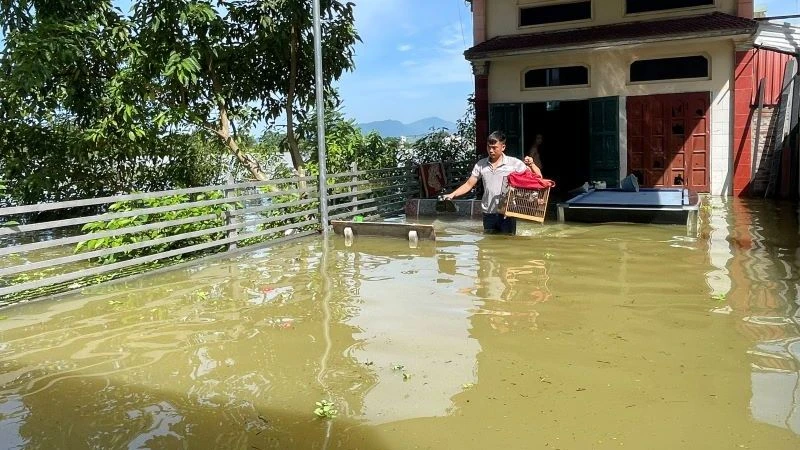 Ngập sâu tại huyện Chương Mỹ. 