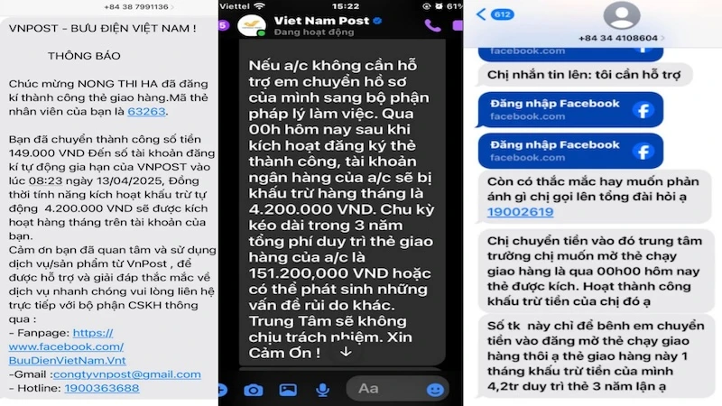 Các tin nhắn giả mạo Bưu điện Việt Nam được các đối tượng lừa đảo dùng để dẫn dụ khách hàng chuyển tiền.