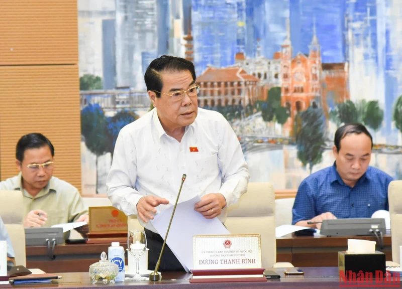 Trưởng Ban Dân nguyện Dương Thanh Bình phát biểu tại phiên họp. (Ảnh: DUY LINH) 