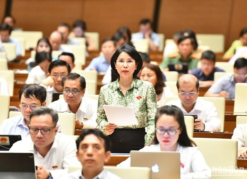 Đại biểu Trần Thị Nhị Hà (đoàn Hà Nội) phát biểu tại hội trường chiều 29/5. (Ảnh: ĐĂNG KHOA)