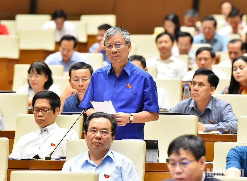 Đại biểu Nguyễn Anh Trí (đoàn Hà Nội) phát biểu ở hội trường sáng 1/6. (Ảnh: THỦY NGUYÊN)