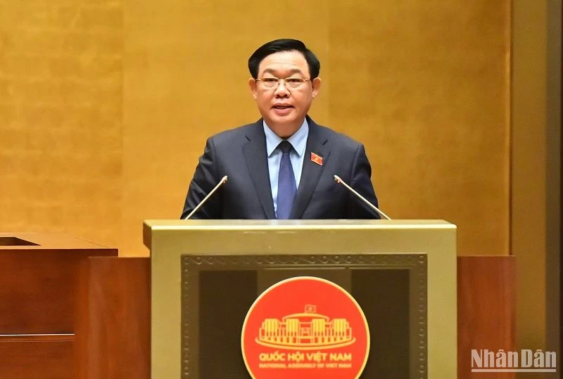Chủ tịch Quốc hội Vương Đình Huệ phát biểu bế mạc phiên chất vấn và trả lời chất vấn tại Kỳ họp thứ 5, Quốc hội khóa XV. (Ảnh: ĐĂNG KHOA)