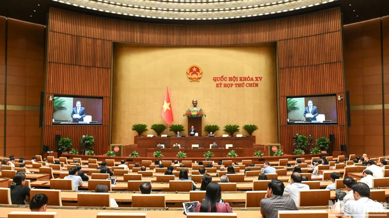 Chủ tịch Quốc hội Trần Thanh Mẫn phát biểu kết thúc Đợt 1 của Kỳ họp thứ 9, Quốc hội khóa XV. (Ảnh: BÙI GIANG)