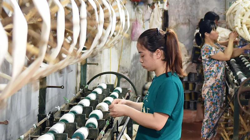 Xưởng xe tơ của gia đình bà Đoàn Thị Huê, thôn Cổ Chất 1, xã Phương Định, huyện Trực Ninh (tỉnh Nam Định). 