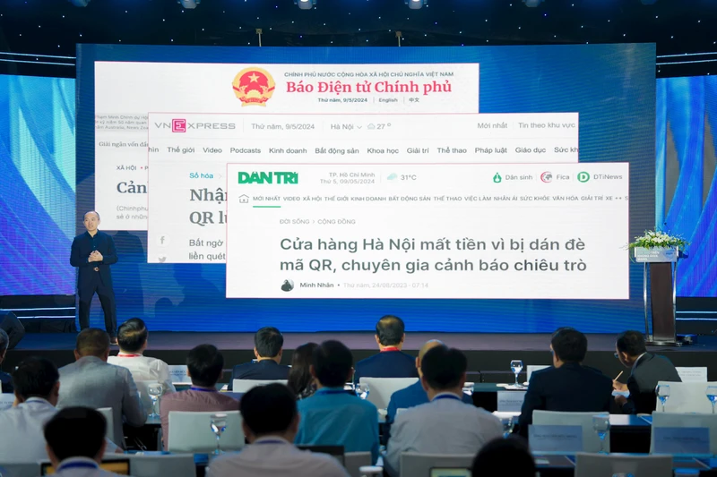Ông Vũ Ngọc Sơn trình bày về cách phần mềm có thể phát hiện các đường dẫn nguy hiểm. Ảnh: Hiệp hội An ninh mạng Quốc gia