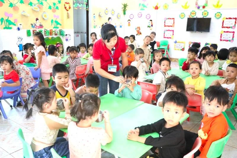 Học sinh trường mầm non xã Khánh Hồng, huyện Yên Khánh, Ninh Bình.