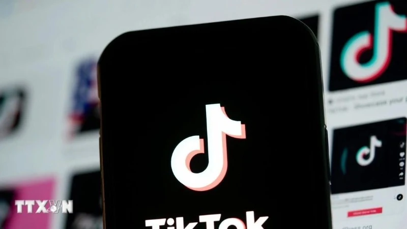Biểu tượng TikTok trên màn hình điện thoại di động. (Ảnh: THX/TTXVN)