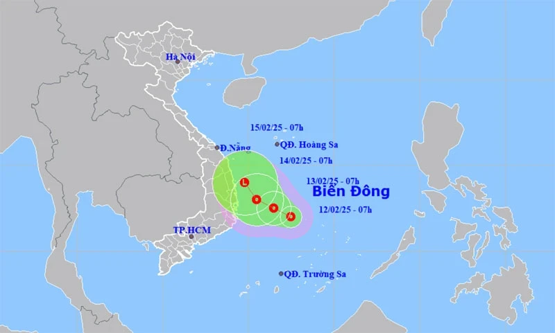 Vị trí và hướng di chuyển của áp thấp nhiệt đới. (Nguồn: nchmf.gov.vn)