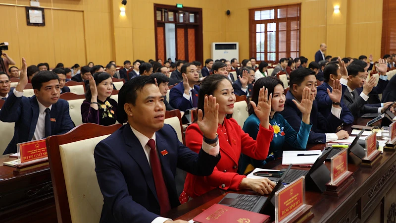 Các đại biểu Hội đồng nhân dân tỉnh Bắc Ninh tại kỳ họp thứ 15.