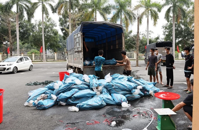 Xe ô-tô và tang vật bị bắt giữ.