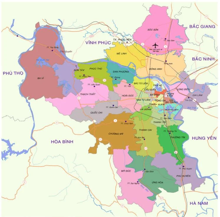 Phạm vi lập quy hoạch chung Thủ đô Hà Nội.