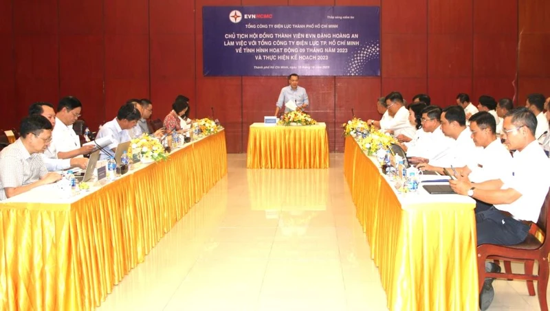 Chủ tịch Hội đồng thành viên EVN Đặng Hoàng An phát biểu tại buổi làm việc với EVNHCMC.