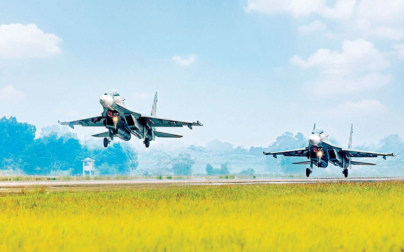 Biên đội Su-30MK của Trung đoàn 935, Sư đoàn 370 cất cánh thực hiện nhiệm vụ huấn luyện. Nguồn: Tuyên huấn
