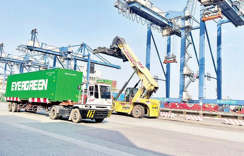 Vận chuyển hàng hóa tại cảng Cát Lái (thành phố Thủ Đức, Thành phố Hồ Chí Minh). (Ảnh ANH TUẤN)