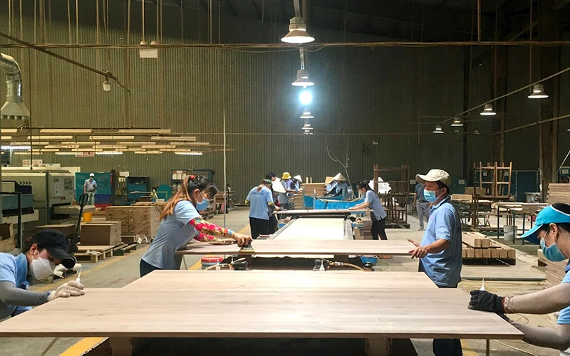 Chế biến gỗ xuất khẩu tại Công ty cổ phần gỗ Minh Dương (Bình Dương). (Ảnh Vũ Hoàng) 