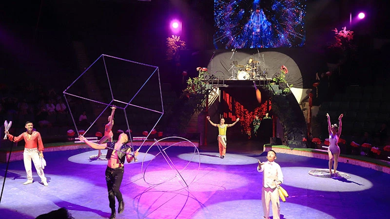 Sự kết hợp giữa xiếc và rock trong “Thiên thần lên núi” đã mang đến những màn trình diễn giàu cảm xúc. (Ảnh: MINH ANH)