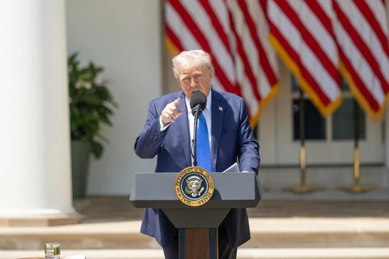 Tổng thống Mỹ Donald Trump phát biểu tại một sự kiện quốc gia ở Nhà Trắng, ngày 1/5/2025. (Ảnh: THX/TTXVN) 
