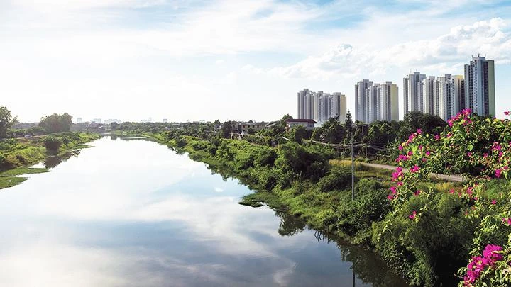 Sông Nghĩa Trụ đoạn chảy qua Văn Giang, Hưng Yên.